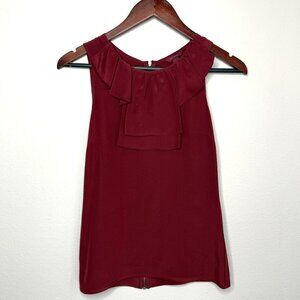 Ted Baker Sleeveless Silk Ruffle Blouse Top - Women's Size 0 - Deep Red